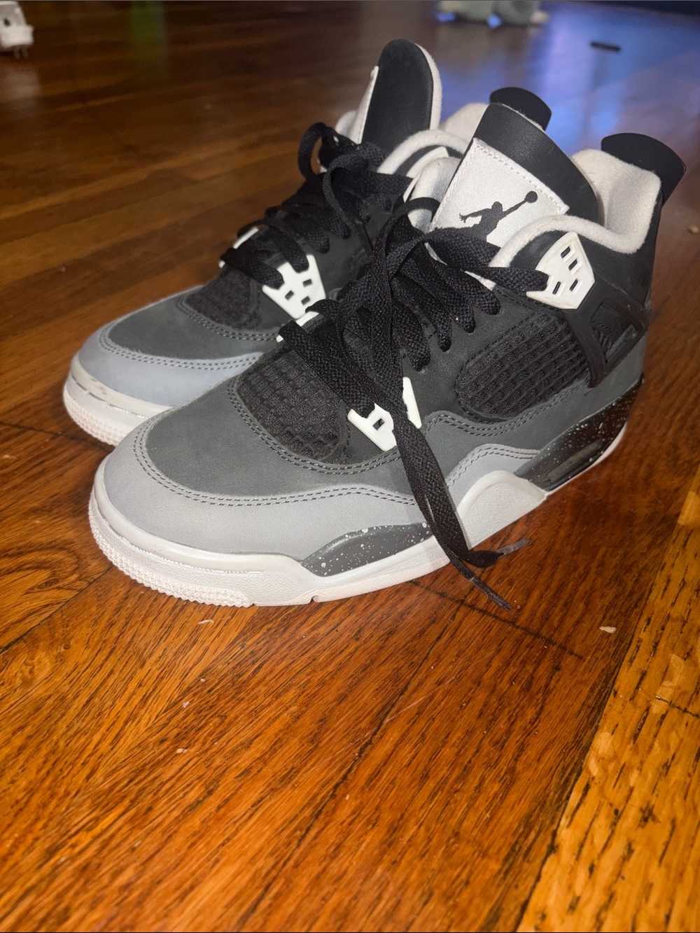 Jordan 4 Retro (Fear) Kids' Black and Gray Sneakers Size 5Y- Gently worn